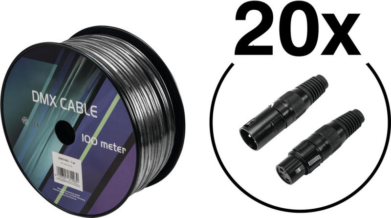 Eurolite Set DMX Cable 2x0.22 100m bk + 40 Connectors