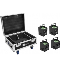 Eurolite Set 4x AKKU IP UP-4 QCL Spot QuickDMX MK2 + Flightcase with wheels and