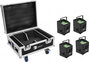 Eurolite Set 4x AKKU IP UP-4 QCL Spot QuickDMX MK2 + Flightcase with wheels and charging function