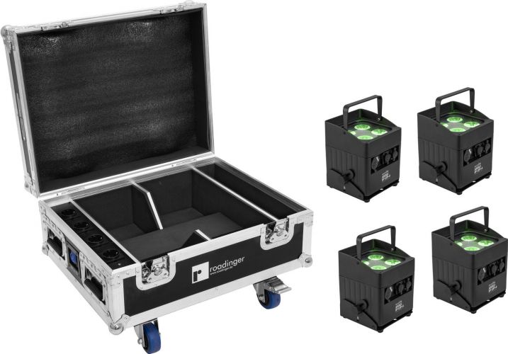 Eurolite Set 4x AKKU IP UP-4 QCL Spot QuickDMX MK2 + Flightcase with wheels and charging function