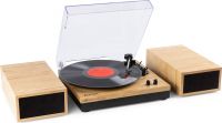 Pladespiller med Bluetooth og 2 højttalere for stereo lyd - Lys træ