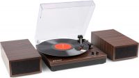 Pladespiller med Bluetooth og 2 højttalere for stereo lyd - Mørk træ