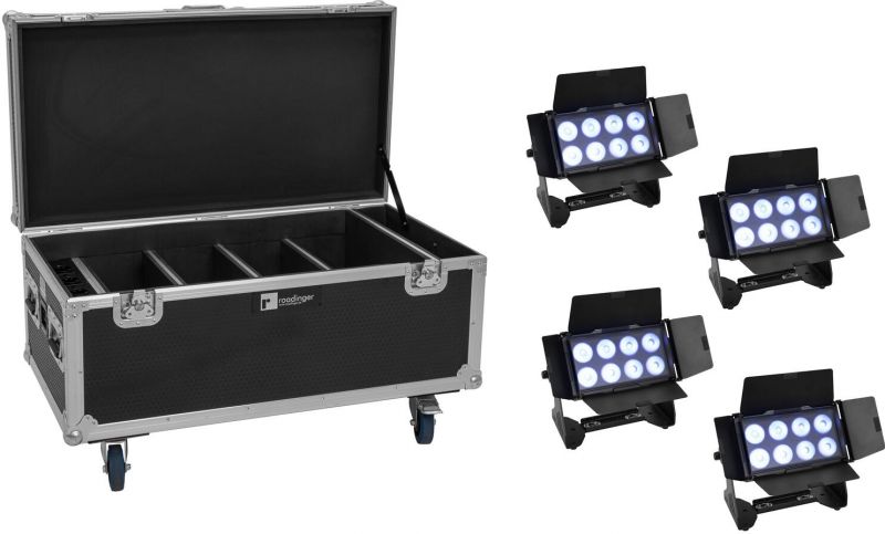 Eurolite Set 4x AKKU Multiflood IP 8x10W RGBW Wash CRMX + Case with charging function