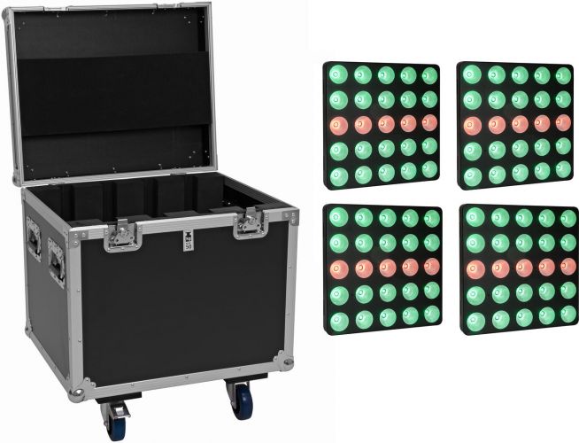 Eurolite Set 4x LED Pixel Matrix Panel 5x5 RGB/WW + Flightcase with wheels