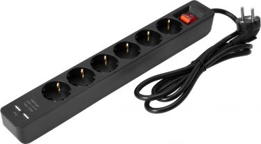 Eurolite Distributor ON-1 6-fold + 2 USB bk