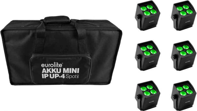 Eurolite Set 6x AKKU Mini IP UP-4 QCL Spot MK2 + Soft Bag