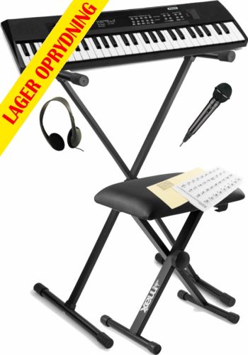 Børne Keyboard Mega Sæt, Pakketilbud: 54 Tang., Hovedtelefon, Mikrofon, Stativ, Bænk, mm (6-8 år)