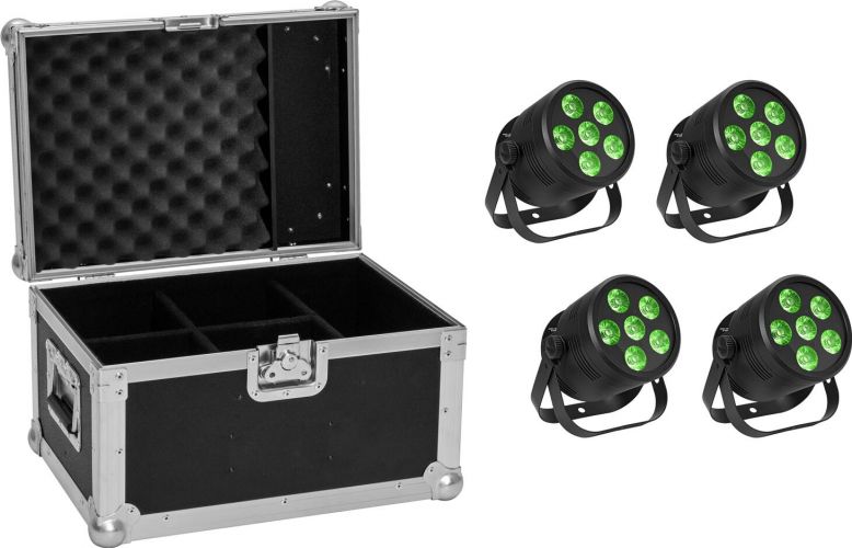 Eurolite Set 4x LED Silent PAR 6 QCL Floor bk + Case