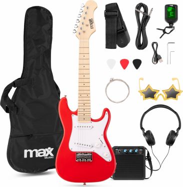 Komplet GigKit Junior 1/4 Elguitar Pakke – Alt-i-Én Startkit til Yngre Guitarister – Rød