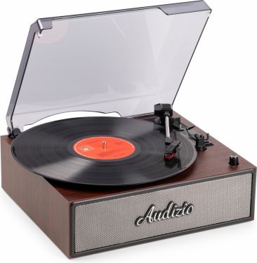 Pladespiller / Reno Wood / Flot retro design med indbygget højttalere / Bluetooth / Mørk træ