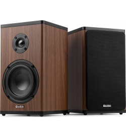BS20 Active Bookshelf Speaker Set with Battery Dark Wood TILBUD NU