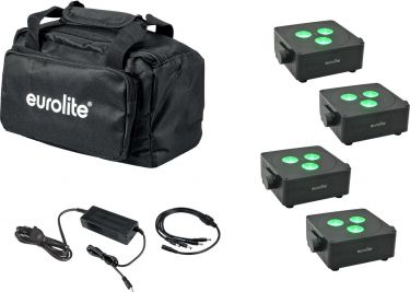 Eurolite Set 4x AKKU IP Flat Light 3 bk + Charger + Soft Bag