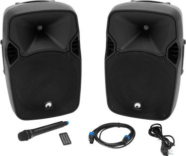 Omnitronic XFM-212AP Active 2-way Speaker Set with Wireless Microphone