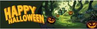 Halloween Dekoration Banner med Uhyggelig Spøgelsesskov, 300x90cm, kæmpe stor, god til hegn, mur mm