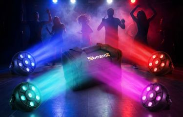 Pakketilbud: 4 stk. Mini LED Party Lamper 12W RGB inkl. transporttaske