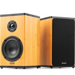 BS20 Active Bookshelf Speaker Set with Battery Bamboo TILBUD NU