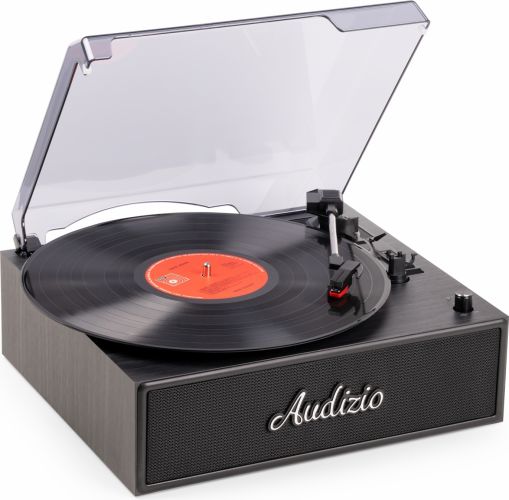 Pladespiller / Reno Black / Flot retro design med indbygget højttalere / Bluetooth / Sort