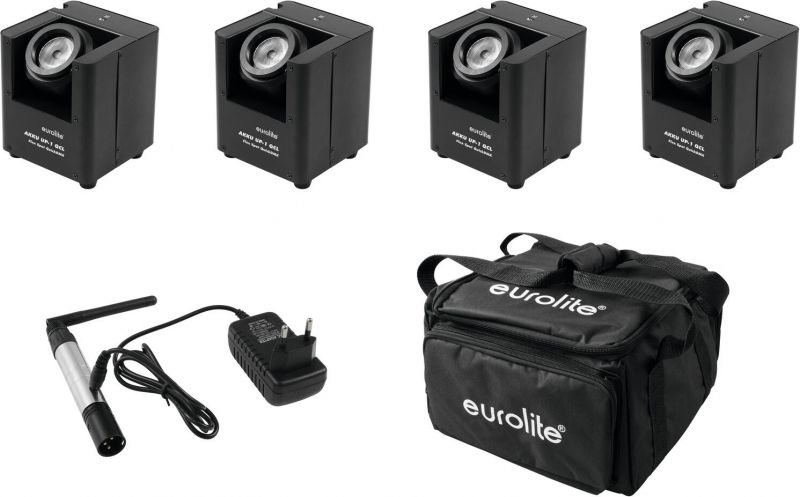Eurolite Set 4x AKKU UP-1 + SB-4 Soft Bag + QuickDMX Wireless Transmitter