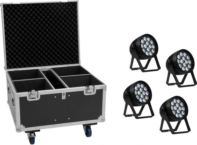 Eurolite Set 4x AKKU IP PAR 14 HCL QuickDMX + Flightcase
