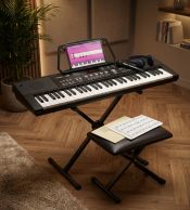 Junior Keyboard Mega Sæt, Pakketilbud: 61 Tang., Hovedtelefon, Mikrofon, Stativ, Bænk, mm (7-11 år)
