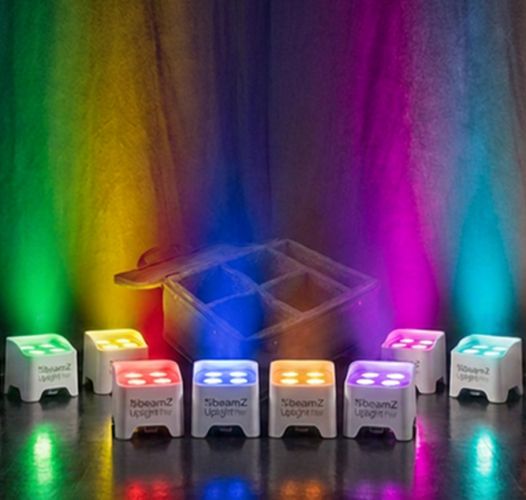 8 stk. Hvide BBP90 Batteri Uplight Multi-Color 4x4W + Taske / pakketilbud nr. 10207192