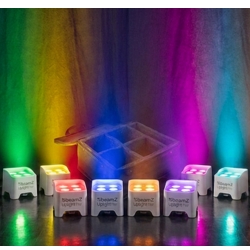 8 stk. Hvide BBP90 Batteri Uplight Multi-Color 4x4W + Taske / pakketilbud nr. 10