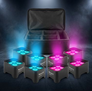 8 stk. BBP90 Battery Uplight Par 4x4W + Taske - pakketilbud nr. 10103588