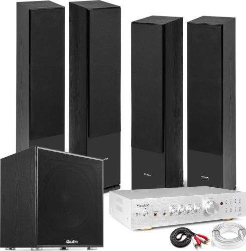 Komplet HiFi System SHF80B / 4x Gulv-højttalere inkl. Digital Forstærker + Kraftig 15" Bas Subwoofer