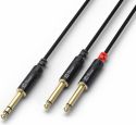 Kabler og stik, Kabel "god kvalitet" 6.3mm Stereo Jack til 2x 6.3mm Mono Jack, sort 1.5m