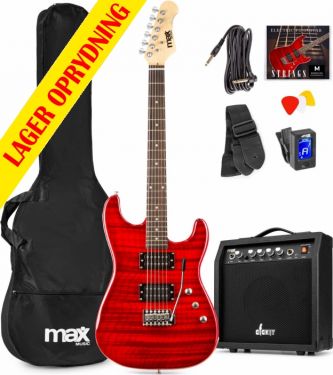 GigKit Elektrisk Guitar Pakke Quiltet Stil Mørkerød