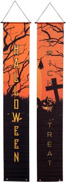 Halloween Dekoration, Banner med Spøgelseshus, 2-pak, 30x180cm