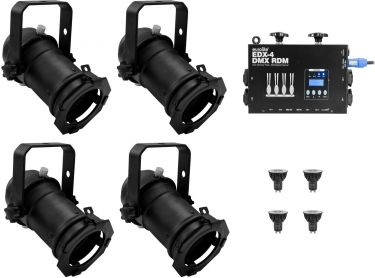 Eurolite Set 4x PAR-16 Spot bk dim2warm + EDX-4 DMX RDM LED Dimmer Pack