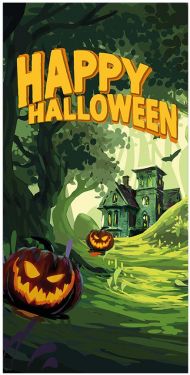 Halloween Dekoration Banner med Uhyggelig Spøgelsesskov, 90x180cm, stor, god til hegn, mur mm