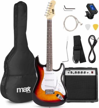 El-Guitar pakke med 40W guitar-forstærker, taske, digital-tuner, rem og kabler, Sunburst
