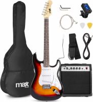 El-Guitar pakke med 40W guitar-forstærker, taske, digital-tuner, rem og kabler, Sunburst