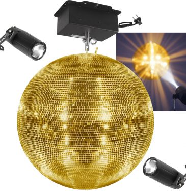 Spejlkuglesæt Komplet med motor, 2 stk. spot og spejlkugle 75cm guld