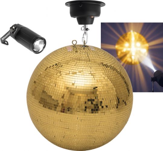Spejlkuglesæt Komplet med motor, spot og spejlkugle 40cm guld