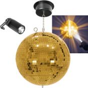 Spejlkuglesæt Komplet med motor, spot og spejlkugle 30cm guld
