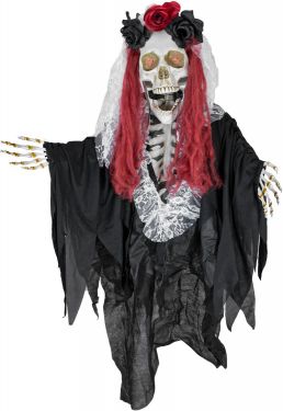 Halloween Dekoration, Animeret Figur Med Lys- og Lydeffekter, Knoglekvinden La Catarina, 100cm