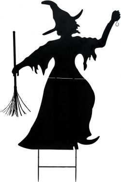 Halloween Dekoration, Silhuet af Metal Heks med Kost, 150 cm