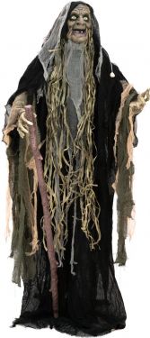 Halloween Dekoration, Animeret Figur med Lys- og Lydeffekter, Heksen Hellxunar, 153cm