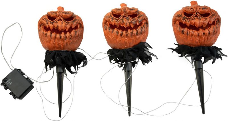 Halloween Dekoration, Græskar med jordspyd, sæt med 3 stk. 39cm