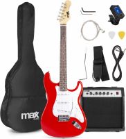 El-Guitar pakke med 40W guitar-forstærker, taske, digital-tuner, rem og kabler, Rød