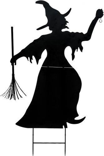 Halloween Dekoration, Silhuet af Metal Heks med Kost, 150 cm