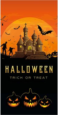 Halloween Dekoration, Banner med Uhyggelig Spøgelseshus 90x180cm, stor, god til hegn, mur mm