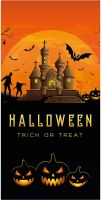 UV Lys, Halloween Dekoration, Banner med Uhyggelig Spøgelseshus 90x180cm, stor, god til hegn, mur mm