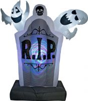 Halloween Dekoration, Figur med Lyseffekter, Oppustelig gravstenfigur, 183cm