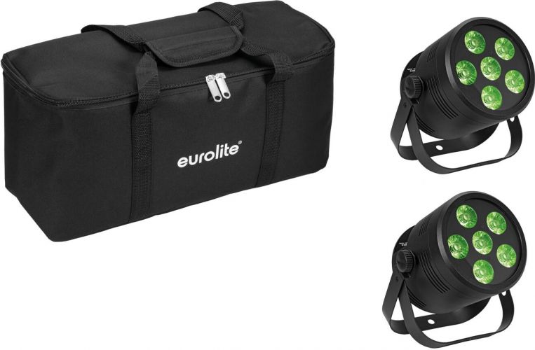 Eurolite Set 2x LED Silent Par 6 QCL floor bk + Soft Bag