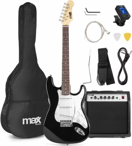 El-Guitar pakke med 40W guitar-forstærker, taske, digital-tuner, rem og kabler, Sort