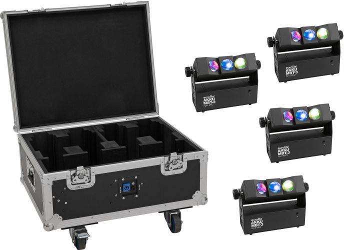 Eurolite Set 4x AKKU MBT-3 Spot MK2 + Flightcase with wheels and charging function